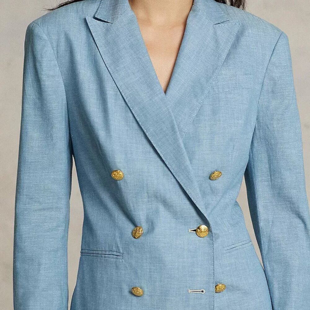 NWOT  Polo Ralph Lauren Chambray Double Breasted Blazer Size 10 - Picture 2 of 10